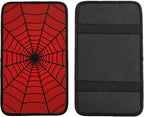 Red Spider Web Auto Center Console Cover Pad Car Armrest Seat Box Cover Cushion Universal for Most Vehicle SUV Truck Car Accessories Decor