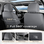 Coverado Seat Covers Full Set, 5 Seats Seat Covers for Cars, Waterproof Nappa Leather Car Seat Covers with Head Pillow, Seat Protectors Car Seat Cushion Universal Fit for Most Cars (Gray&Black)
