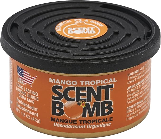 Scent Bomb Air Freshener Bundle - 1 oz & 8 oz Bottle Sprays, Vent Clip, Organic Cans, Hanging Circle - Continuous Freshness & Long-Lasting Odor Eliminator for Car, Home, Bathroom - Mango Tropical