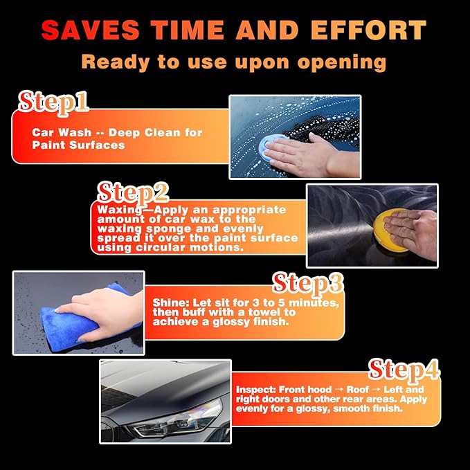 Car Wax Polish, Carnauba Wax Restores Shine High Hydrophobicity & Antioxidant, Long-Lasting Protection Gentle Formula For Cars, Rvs, Trucks, Motorcycles - Includes Sponge & Towel - 1pack 3.53oz