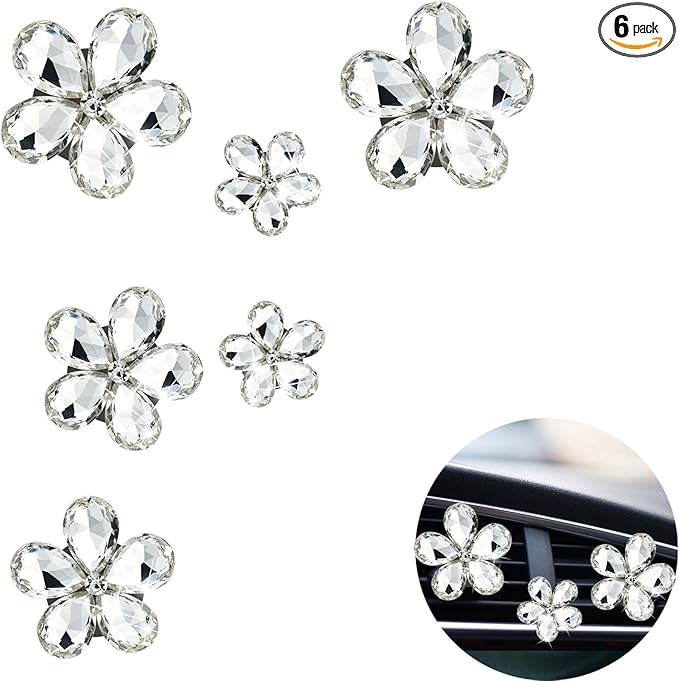 6 Pack Bling Bling Crystal Car Air Fresheners Vent Clips for Women, Bling Car Vent Clip with Reuseable Scent Refills, 3 Sizes (Silvery)