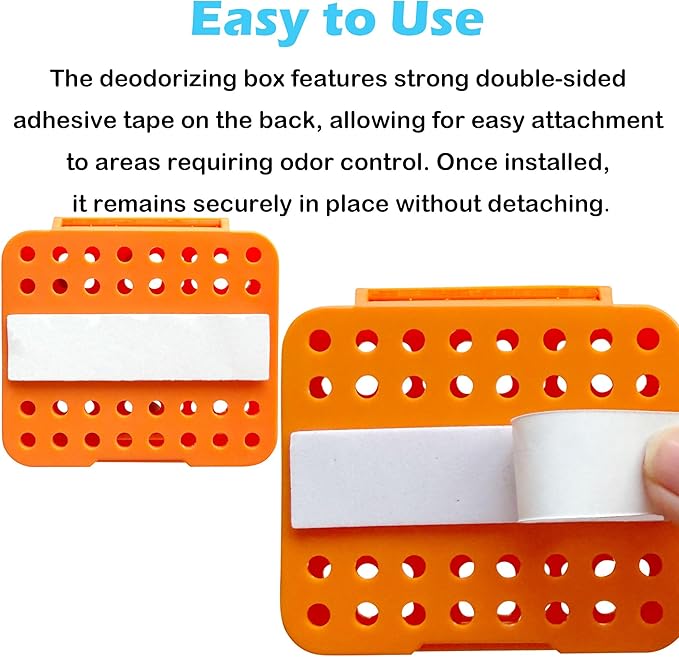2 Pack Stick On Deodorizing Box, 12 Pack Odor Removing Refills for Trash Can, Activated Charcoal Odor Eliminator for Indoor Kitchen Trash/Diaper Pails/Wardrobe/Shoe Cabinet (Orange)