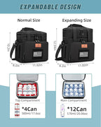 HSHRISH Lunch Box, Large Double Deck Expandable Insulated Lunch Bag, Durable Waterproof Leakproof Tactical Cooler Bag with Flag for Men/Work Picnic Trips, 24 Cans/16 L, Black