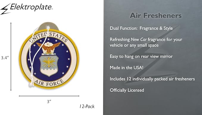Elektroplate Officially Licensed United States Air Force Automotive Air-Fresheners for Vehicles | New Car Scent (12-Pack) | Made in the USA