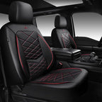 CAR PASS Luxury Nappa Leather Front Seat Covers, Water Resistant 3D Foam Seat Covers with Lumbar Support, Breathable Auto Seat Cover Airbag Compatible Universal Fit for Sedan SUV Van Truck, Black Red