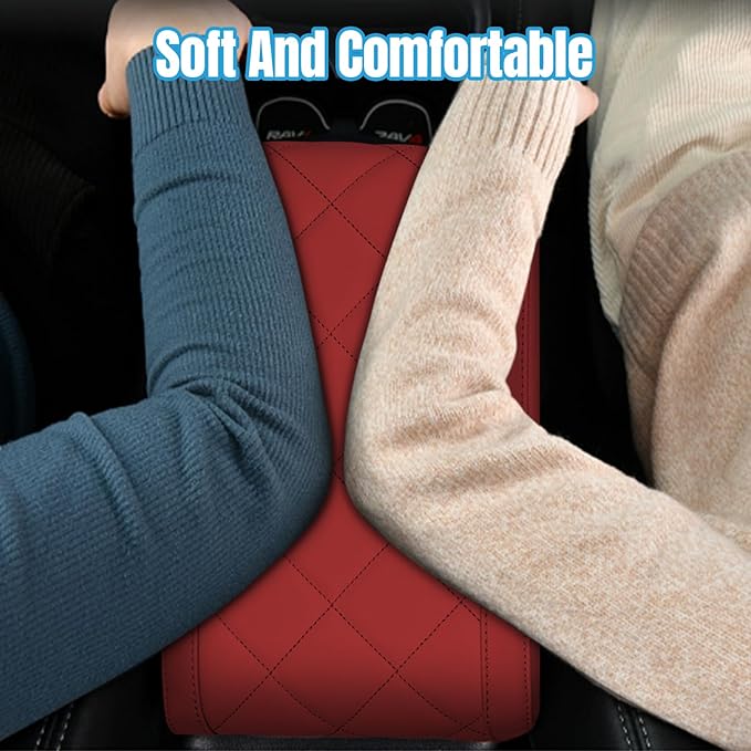 Hovom Car Center Console Armrest Pillow, 12.6"×7.87"×1.97" Leather Arm Rest Cover for Cars, Soft Comfortable Auto Armrest Cushion Pad, Vehicle Middle Console Cover, Car Accessories (Wine Red)