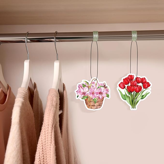 Demissle 50 Sets Flowers Car Air Freshener Wedding Party Souvenirs Favors for Guests Envelope with Window Thank You Tag for Bridal Baby Shower Favor Bulk Auto Drawer Closet Office Home