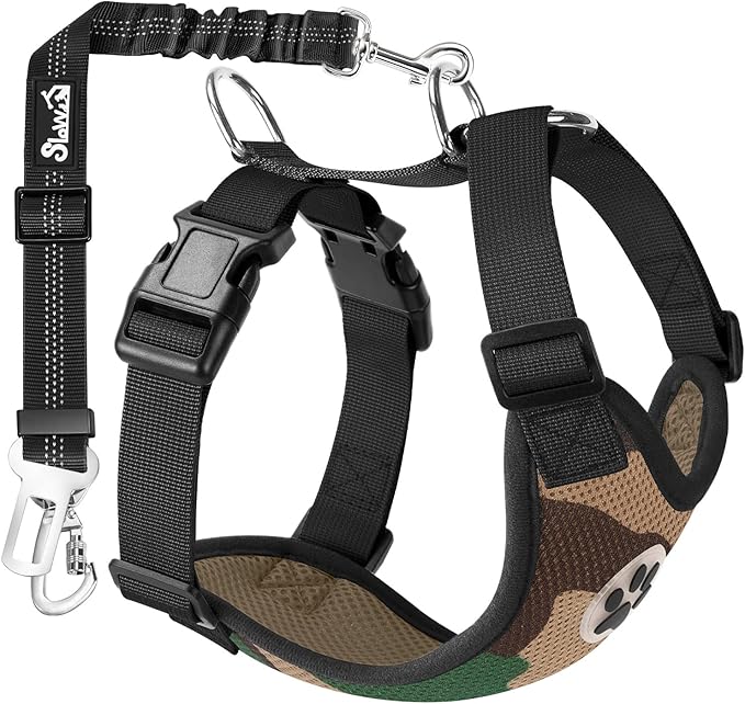 Lukovee Dog Seat Belt for Car, Adjustable Dog Car Harness for Large Medium Small Dogs, Soft Padded & Breathable Mesh Dog Seatbelt with Car Strap and Carabiner (Camouflage,S)