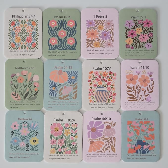 Car Fresheners for Women, 12 Scripture Car Air Freshener Set, Bible Verse Gifts for Women, Boho Car Accessories with Inspirational Quotes, Faith Present for Easter Mother's Day Mom Her Birthday 2x3 In
