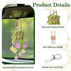 Crochet Car Air Freshener, 8ml Empty Refillable Oil Diffuser Bottle with Hanging Crochet Pink Daisie Plant & Hanging Tools, Car Rearview Mirror Diffuser for Wall Art & Home & Office Decoration
