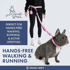 Spark Paws Handsfree Dog Leash – Shock Absorbing Waist Bungee Lead for Running, Car Seatbelt Clip & Poop Bag Set, Heavy Duty Tactical Lead for Medium, Large & X-Large Breeds - Pink