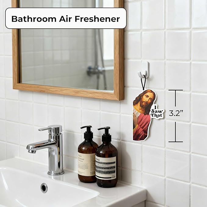 4 x Jesus I Saw That Funny Car Air Freshener, Christian Gift For Her Him, Funny Jesus Christmas Gift, Jesus Meme Gifts, Christmas Car Accessories, 3.2inch - Pack of 4