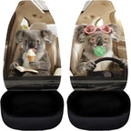 Koala Front Car Seat Cover Nonslip Funny Auto Interior Accessories 2 Pcs Set Stretch Polyester Fabric Cover All-Season Protection Suitable for Most Cars,SUV,Sedan