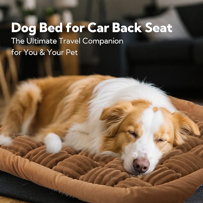 Soulbond Dog Bed for Car Back Seat Soft Plush Backseat Pet Bed Mat Non-Slip Travel Pet Mat, Fuzzy Plaid Dog Seat Cover, Fit for Backseat Extenders and Trucks SUVs (Dark Brown, 54" x 24.8")