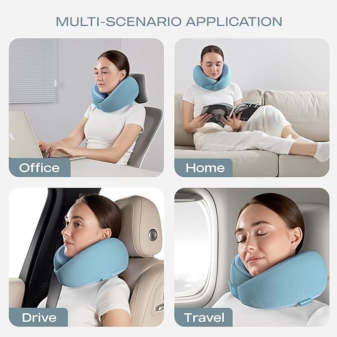Skechers Women's Memory Foam Neck Pillow, Comfortable & Breathable Travel Pillow,Neck Pillow Airplane for Travel, Car Rides, Home, and Office Use, Ergonomic Design for Men and Women,Light Blue
