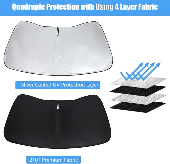 Windshield Sun Shade for Honda Civic Window Sunshade 2022 2023 2024 2025 2026 Accessories Front Window Shade Sun Visor Sunshade Windshield Cover 4 Layers Foldable Blocks UV Rays Keep Car Cooler