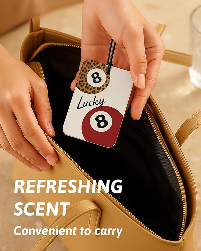 Funky Red Cheetah Car Air Freshener 4 Pcs, Trendy Lucky 8 Ball Leopard Poker Hanging Air Freshener for Cars Closet Drawer Books, Red Cheetah Car Accessories Mirror Decor for Women