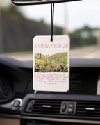 Boho Pink Floral Christian Car Air Freshener 4 Pcs Coconut Scented, Faith Based Girly Car Accessories Mirror Decor for Women, Religious Hanging Air Freshener for Cars Closet Drawer Books