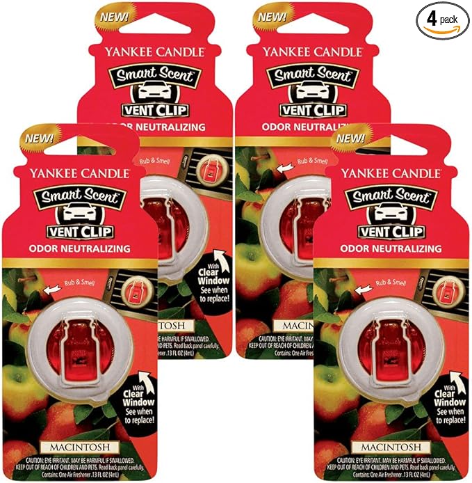 Yankee Candle Car Freshener Smart-Scent Vent Clips, 4-Pack (Macintosh)
