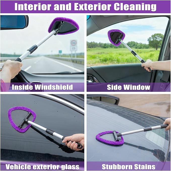 AUTODECO Windshield Cleaner Tool, 17Pcs Car Interior Detailing Kit, Detailing Brush, Towels, Duster, Car Cleaning Kit Interior for RVs, Truck, Trailer (Purple)