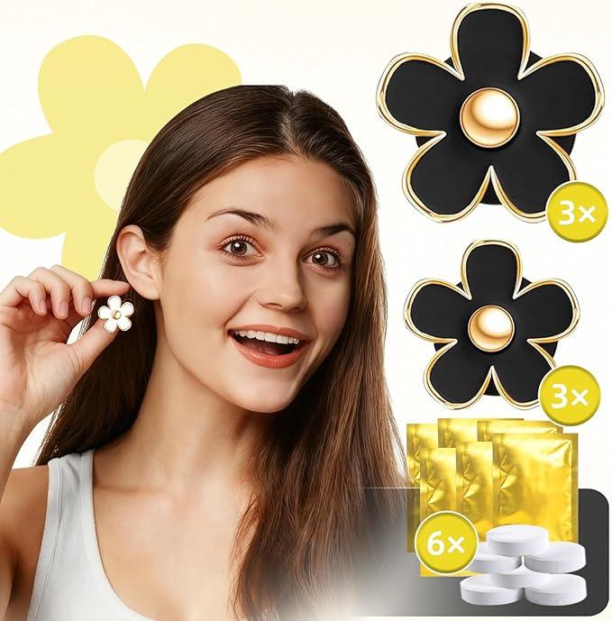 NBTEPEM 6 PCS Daisy Flower Air Vent Clip Car Decoration Accessories Air Conditioning Outlet Clip Car Air Freshener Clip Charm Car Interior Decor(3 cm, 3.3 cm, Black)