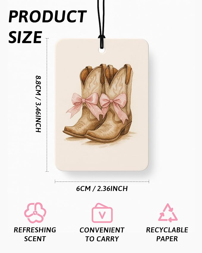 Preppy Western Car Air Freshener 4 Pcs Coconut Scented, Pink Bow Cowgirls Boots Hat Car Accessories Mirror Decor for Women, Western Hanging Air Freshener for Cars Closet Drawer Books