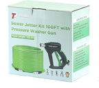 Tool Daily Sewer Jetter Kit for Pressure Washer 100 FT, Short Power Washer Gun, Drain Cleaner Hose 1/4 Inch NPT, Corner, Rotating and Button Nose Sewer Jetting Nozzle, 3600 PSI