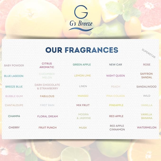 G's Breeze Citrus Aromatic Air Freshener - Energize and Cheerful Essence - Fruity Scent of Sun-Kissed Citrus Fruits for Clean, Vibrant & Inviting Atmosphere - Zesty Aroma for Home, Car or Office
