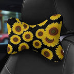 2 Pack Car Neck Pillow Compatible with Floral Black Yellow Flowers Sunflower, Softness Car Headrest Pillow for Driving with Adjustable Strap, Memory Foam and Breathable Removable Cover