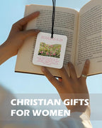 Pink Christian Square Citrus Car Air Freshener 4 Pcs, Preppy Floral Religious Bible Verse Hanging Air Freshener for Cars Bathroom Dorm Books Decor, Girly Christian Accessories Gifts for Women