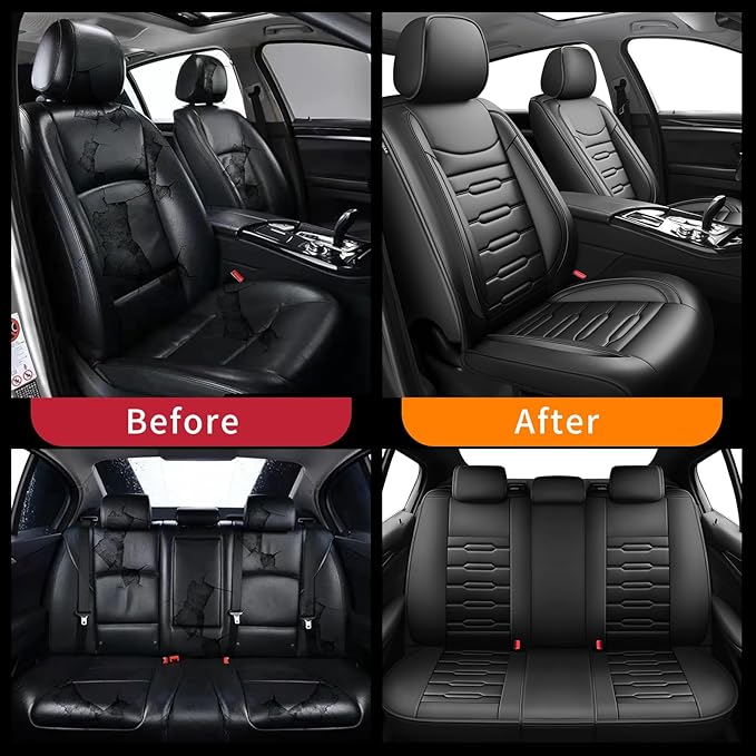 Fit 4Runner Car Seat Covers (5 Seats) for Select Toyota 4Runner 2003-2024 2025 2026 - Full Coverage Leather,Airbag Compatible, Waterproof & All Weather Seat Cushion Protector,Full Set,Black