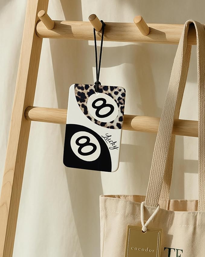 Black Leopard Print Car Air Freshener 4 Pcs, Trendy Cheetah Lucky 8 Ball Ace Card Lips Hanging Air Freshener for Cars Closet Drawer Books, Leopard Car Accessories Mirror Decor for Women