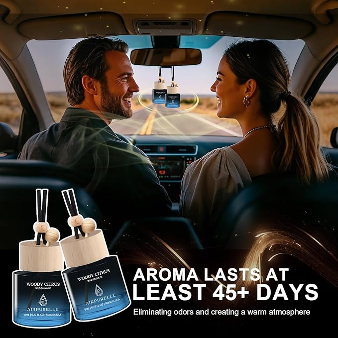 Car Air Fresheners (Woody Citrus) 2 Pack - Air Fresheners for Car Made in USA, Hanging Car Air Freshner with Anti-Leak Stick, Car Freshners Long Lasting (0.27 FL OZ x2)