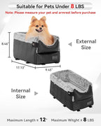 PETSFIT Center Console Dog Car Seat with Safe Protection Hooks, Pet Car Seat with Upgraded Safety Tethers, Washable Cushion, Console Dog Car Seats for Small Dogs Up to 8 Lbs(Black)