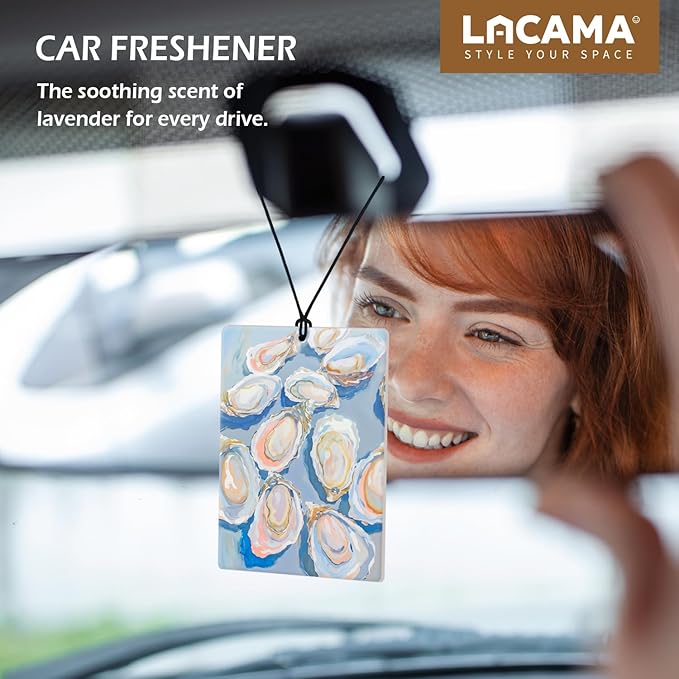 Lacama Pink and Blue Girly Beach Car Air Freshener 3Pcs, Preppy Bow Ocean Beachy Oyster Seashell Cars Scents Air Freshener for Women Girls Gifts, Beachy Car Accessories Interior Mirror Decor Hanging