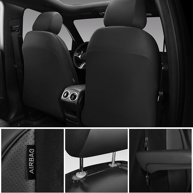 CAR PASS 3D Foam PU Leather Car Seat Covers, Universal Seat Covers Front 2 for Trucks SUV Sedan Automotive Seat Covers Armrest Airbag Compatible Waterproof Comfortable Faux Nappa Leather All Black