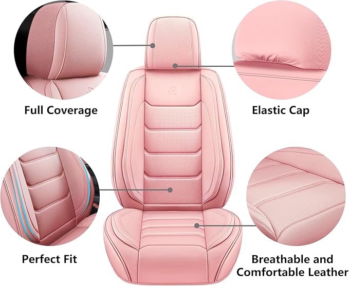 Full Coverage Faux Leather Car Seat Covers Full Set,Automotive Seat Covers for Cars,SUVs Pick-up Truck, Car Seat Cushion, Pink Seat Covers,Front Seat Cover,Car Seat Protector