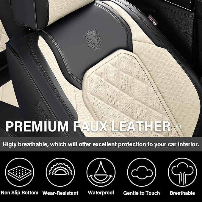 Coverado Car Seat Covers Front Seats, Waterproof Faux Leather Car Seat Covers 2 Pack, Universal Car Seat Protector Driver Seat Covers Fit for Most Cars Trucks SUV- Black&White