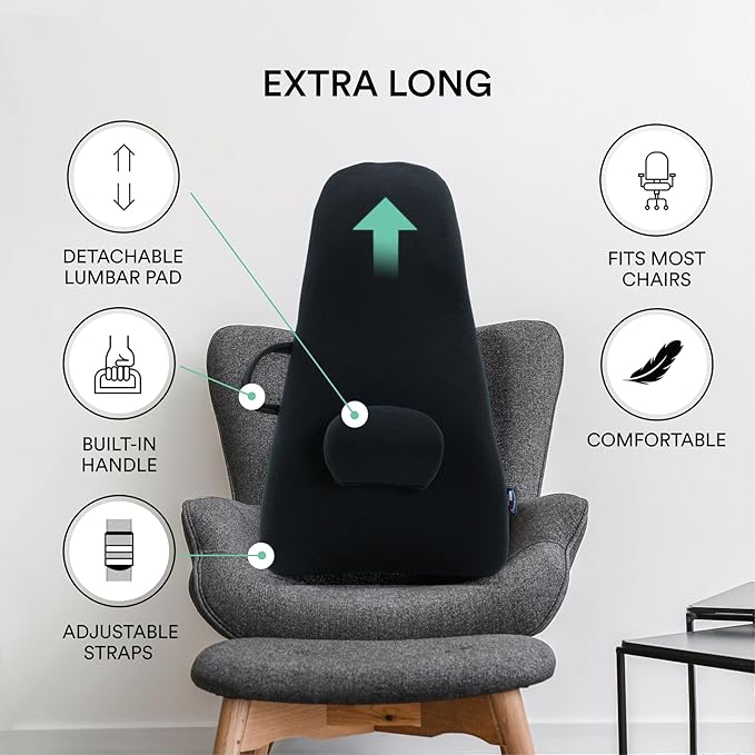 ObusForme Highback Backrest Support - Extra Tall Padded Seat Cushion and Lumbar Support Pillow, Portable Posture Support with Soft and Durable Foam