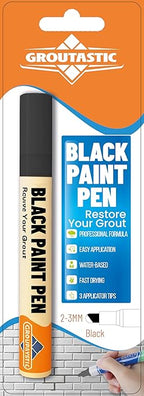 Black Grout Paint Pen Tile Grout Colorant & Sealer Marker, Quick-Dry, Ideal for Bathroom, Shower, Kitchen Tiles Restores Grout Lines, 3 Adjustable Tips (2-3 mm)