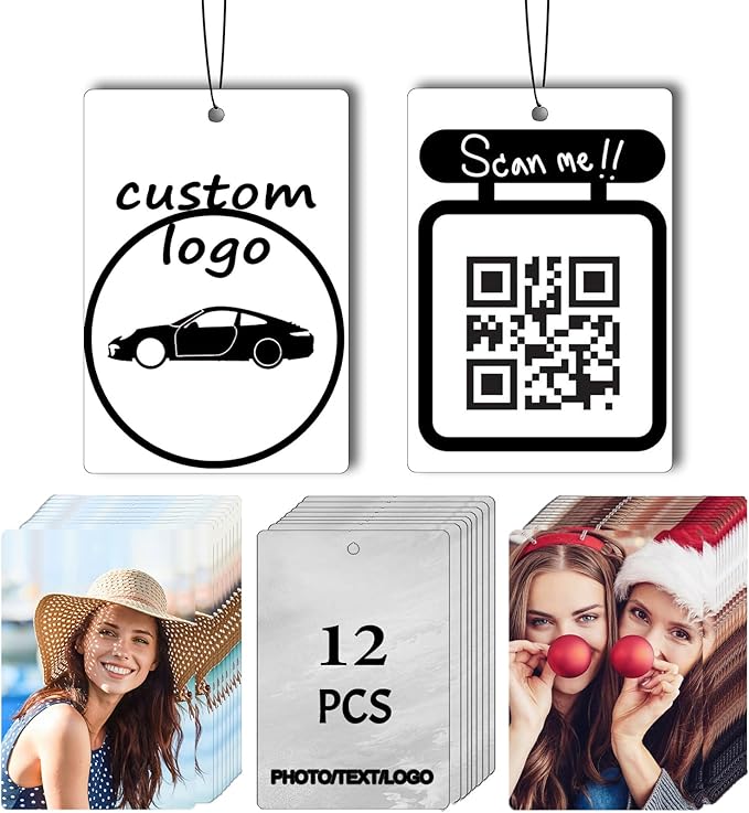 12/24/48/72/96Pcs Custom Logo Air Fresheners for Car Bulk, Wholesale Custom Double-Sided Car Air Fresheners with Photo Text Logo, Christmas Decoration Gifts (12 Rectangle)
