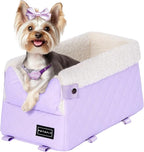 PETSFIT Cat Car Seat with Safe Protection Hooks, Center Console Dog Car Seat with Upgraded Safety Tethers, Washable Cushion, Dog Car Seats for Small Dogs Up to 8 Lbs (Purple)
