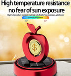Solar Powered Rotating Car Air Freshener | Apple and Dollar Shape 3D Model | Home and Car Interior Decoration Accessories | Red