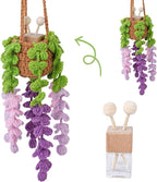 Crochet Car Air Freshener, 8ml Empty Refillable Oil Diffuser Bottle with Hanging Crochet Purple Wisteria Plant & Hanging Tools, Car Rearview Mirror Diffuser for Wall Art & Home & Office Decoration