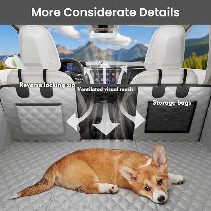 Dog Car Seat Cover for Back Seat, Waterproof Leather Fabric Back Seat Extender for dogs 52.4 * 24.4in, Foldable in The Car, Hard Panels Bottom Support to 330 lbs, for Cars/Mid-Size SUV/Small Truck