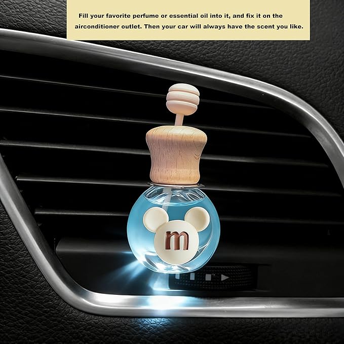 2 Pack Car Air Freshener Diffuser Bottle Refillable Empty Glass Perfume Bottle with Vent Clip, Drift Car Air Freshener Clip Essential Oil Diffuser for Car Oil Diffusers Interior Decor-A4