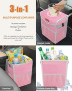 Car Trash Can with Lid, Cute Leakproof Car Trash Garbage Bag Hanging Vehicle Trash Bin Small Portable Automotive Garbage Cans Organizer for Back/Front Seat/Console(2.8 gal,Pink