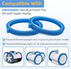 Pool Cleaner Tires with Super Hump Compatible with Hayward Poolvergnuegen 2X 4X Pool Vacuum Wheels, 896584000-143 Blue Front Tire Also fit for Hayward Phoenix Pressure Pool Cleaner Parts 2 Pack