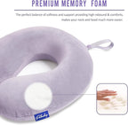 Travel Pillow Memory Foam for Airplanes - Neck Pillow for Traveling, Car, Home, Flight Pillow for Sleeping with Attachable Snap Strap Soft Washable Cover, Provide Head Neck Support Rest, Gray Purple