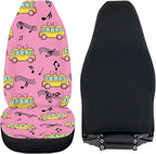 Car Seat Covers 2 Pcs Breathable School Bus Pink Car Seat Cover Stretch Polyester Fabric Cover Removable Automotive Accessories Universal Fit for Most Cars,SUV, Trucks